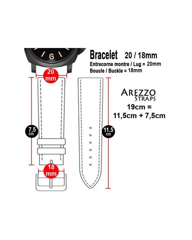 Watchstrap Arezzo BRUTUS 20mm Vintage brown Leather white stiches