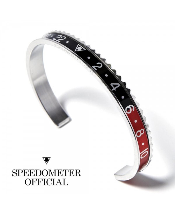 Bracelet Speedometer Rouge Noir et Inox Poli