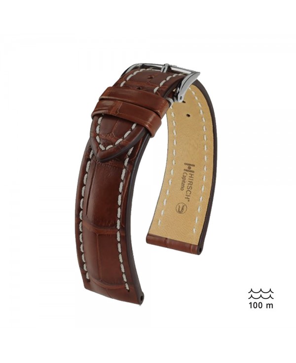 Bracelet De Montre Cuir Veau Façon Alligator 26mm - Marron Couture Blanche (neuf)