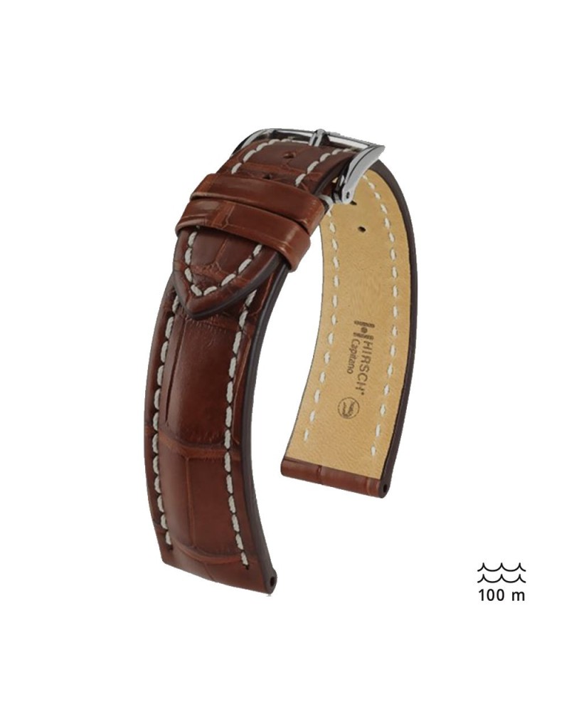 Watchstrap Hirsch Capitano Alligator dark brown 20mm