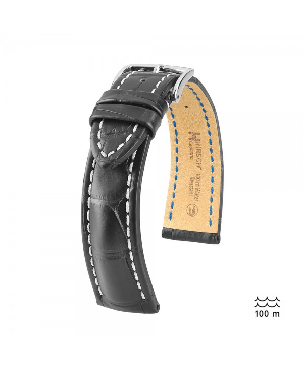 Bracelet De Montre Hirsch Submarine – Taille 12, Cuir Noir, Neuf