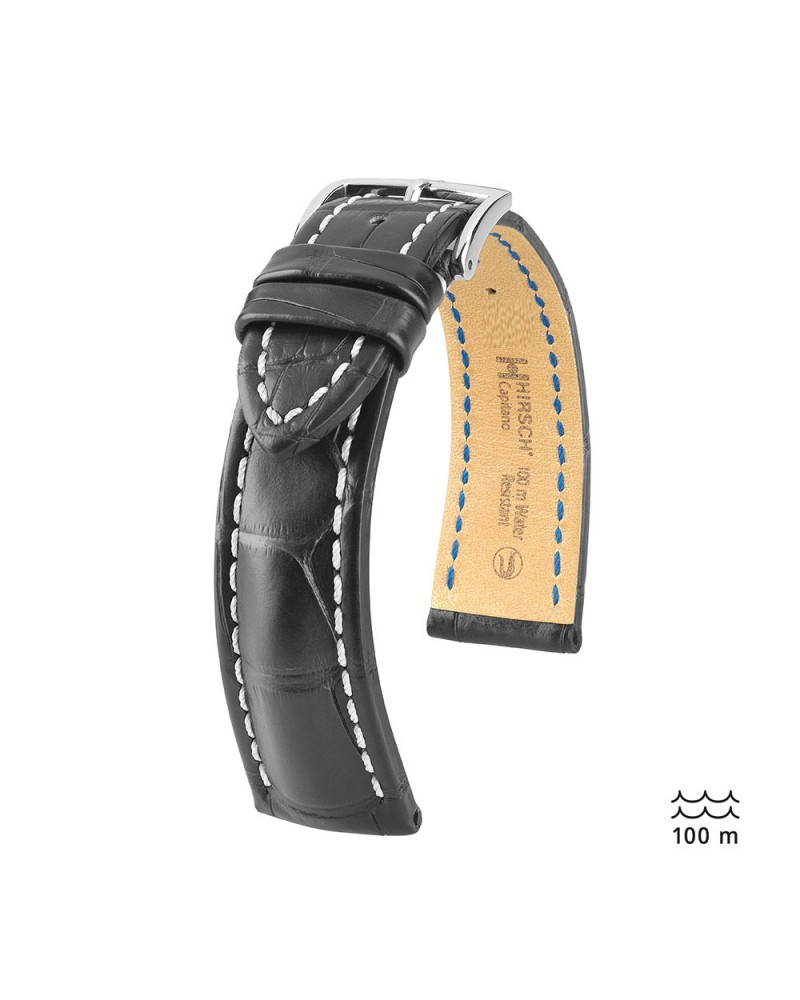 Bracelet Hirsch Capitano alligator noir 20mm