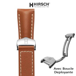 Bracelet Hirsch NAVIGATOR marron doré 22mm avec boucle deployante inox