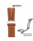 Bracelet Hirsch NAVIGATOR marron doré 22mm avec boucle deployante inox