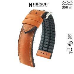 Bracelet Hirsch JAMES cuir lisse Performance Marron Doré 20mm