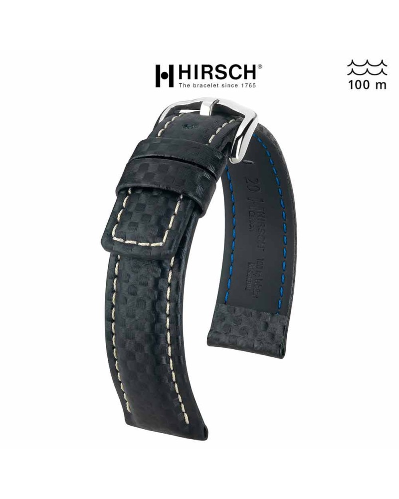 Watchstrap Hirsch Carbon Black white stiches 20mm