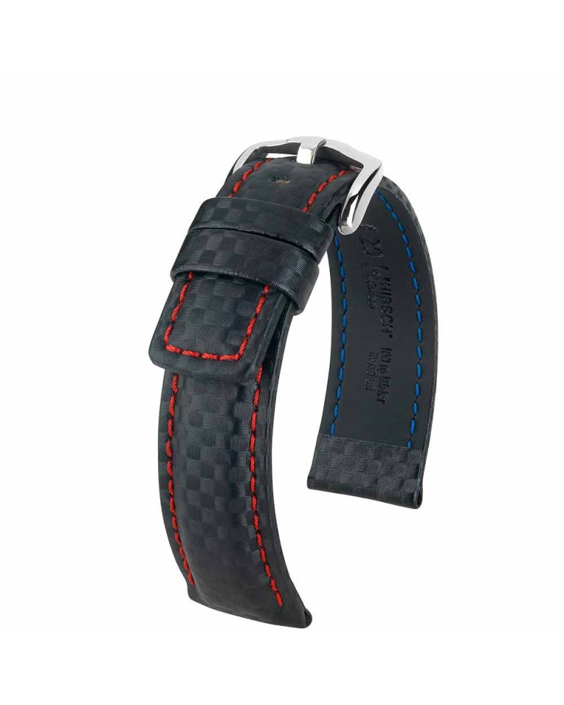 Watchstrap Hirsch Carbon Black 24mm red stiches