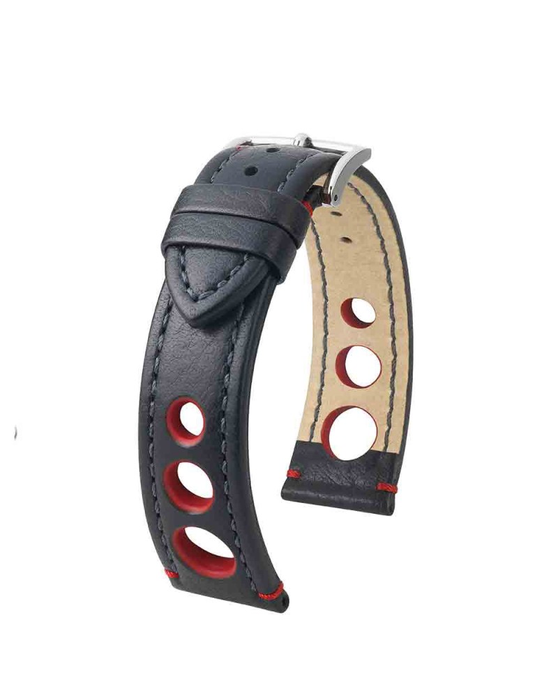 Watchstrap Hirsch Rally black and red 22mm