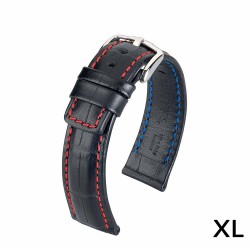 Bracelet XL Hirsch Grand Duke Noir 22mm couture rouge