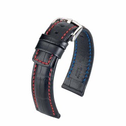 Bracelet Hirsch Grand Duke Noir 24mm couture rouge waterproof