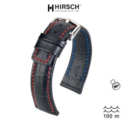 Bracelet Hirsch Grand Duke Noir 18mm couture rouge