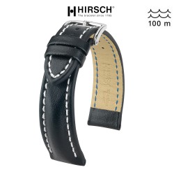 Bracelet Hirsch Heavy Calf Noir 22mm couture blanche