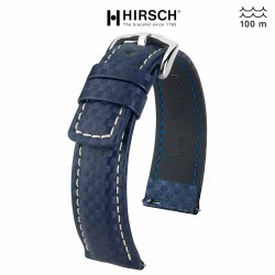 Bracelet Hirsch Carbone Bleu 18mm couture blanche