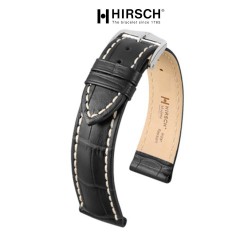 Bracelet Hirsch Modena Noir 20mm couture blanche