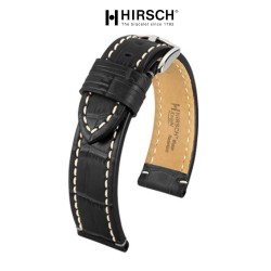 Bracelet Hirsch KNIGHT Noir 20mm couture blanche