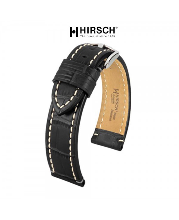 Bracelet Hirsch KNIGHT Noir 20mm couture blanche