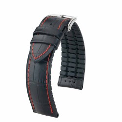 Bracelet de montre 24mm George Cuir noir et couture rouge