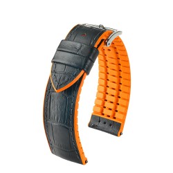 Bracelet Hirsch Andy Orange 22mm Cuir Noir