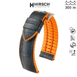 Bracelet Hirsch Andy Orange 22mm Cuir Noir