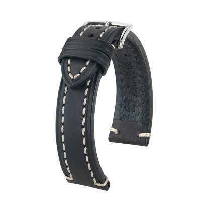 Watchstrap Hirsch Liberty black 20mm white stiches