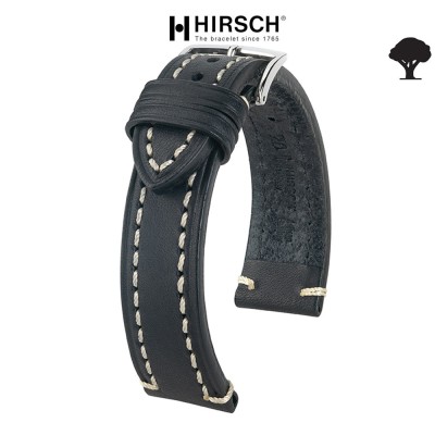 Watchstrap Hirsch Liberty black 22mm white stiches
