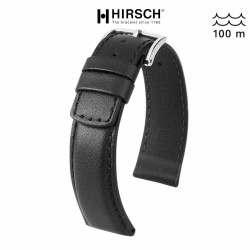 Bracelet Hirsch RUNNER cuir noir lisse 20mm waterproof