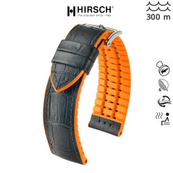 Bracelet Hirsch Andy Orange 20mm Cuir Noir