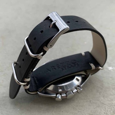 Bracelet NATO Arezzo Cuir noir 20mm
