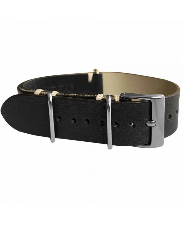 Bracelet NATO Arezzo Cuir noir 20mm