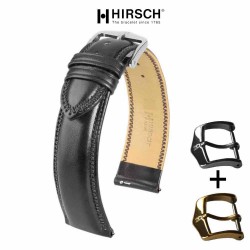 Bracelet Hirsch ASCOTT cuir noir lisse 20mm