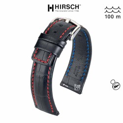 Bracelet Hirsch Grand Duke Noir 20mm couture rouge