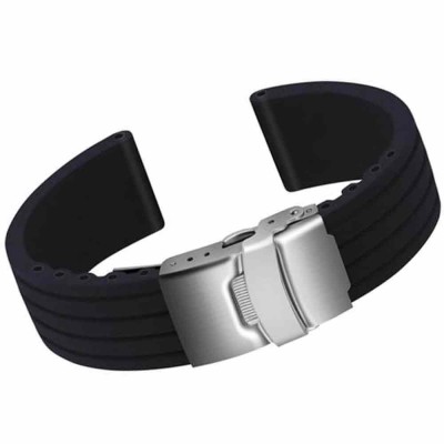 Diving bracelet 20mm black silicon deployment buckle
