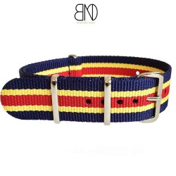 Bracelet de montre NATO 20mm Bleu filet jaune rouge