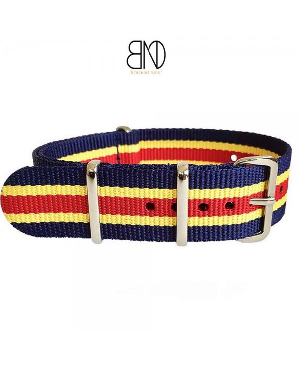 Bracelet de montre NATO 20mm Bleu filet jaune rouge