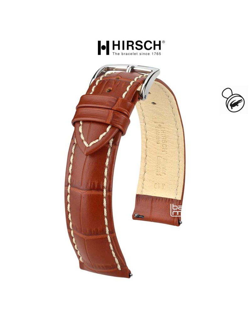 Watchstrap Hirsch Modena Gold Brown 20mm white stiches