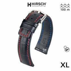 Bracelet XL Hirsch Grand Duke Noir 20mm couture rouge