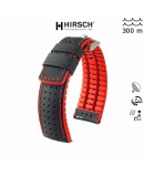Bracelet Hirsch ROBBY Caoutchouc Rouge 22mm Cuir Noir