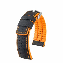 Bracelet Hirsch ROBBY Caoutchouc Orange 24mm Cuir Noir