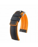 Bracelet Hirsch ROBBY Caoutchouc Orange 24mm Cuir Noir