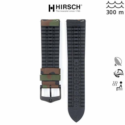 Watchstrap Hirsch JOHN green 22mm and black rubber