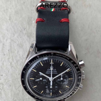 NATO STRAP Arezzo NATOSCAN 20mm black leather red stich