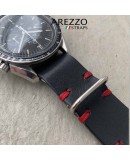 bracelet nato montre cuir noir couture rouge 20mm