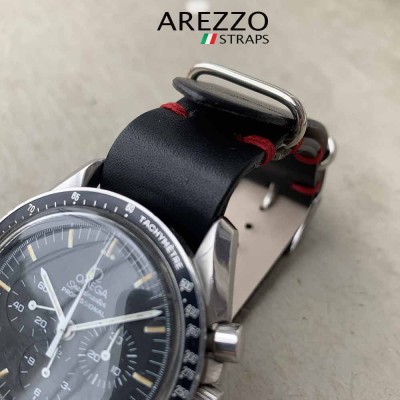 NATO STRAP Arezzo NATOSCAN 20mm black leather red stich