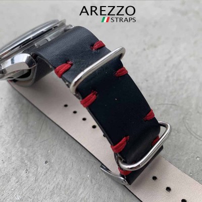 NATO STRAP Arezzo NATOSCAN 20mm black leather red stich