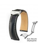 Systeme attache rapide quick release inclus sur ce bracelet. Bracelet Hirsch NAVIGATOR noir 22mm avec boucle deployante inox