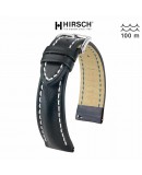 Bracelet Hirsch Heavy Calf Noir 22mm couture blanche