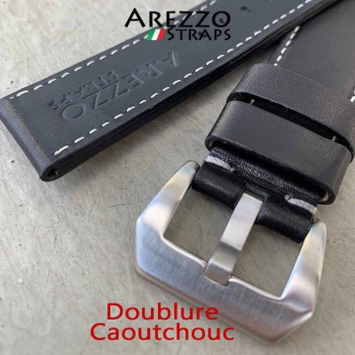 Bracelet Arezzo MILITARE 24mm Noir - doublure caoutchouc