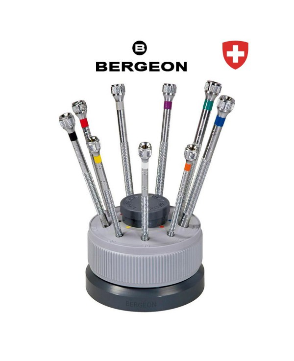 Bergeon professional set of 9 screwdrivers 5970 on a rotating stand Bergeon professional set of 9 screwdrivers 5970 on a rotating stand