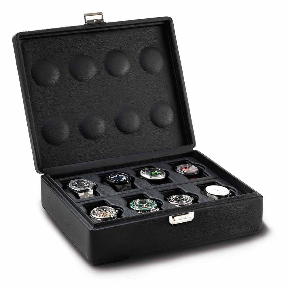 Boîte à Montres Friedrich 23 Pour 10 Montres - Noir, Intérieur Bleu, Style Classique Bond