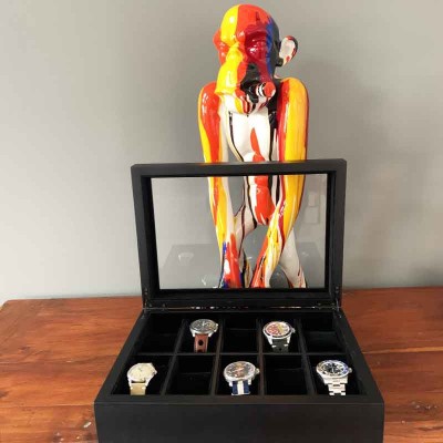 Watchbox matt black glasstop for 10 watches